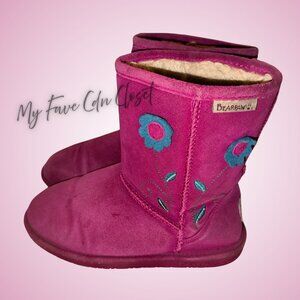 Pink with Flowers Bearpaw Youth Suede Boots Sz 4
